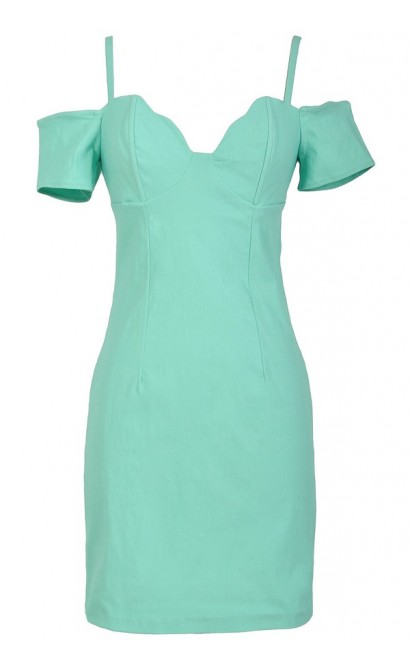 Cold Shoulder Bodycon Bustier Dress in Sea Green